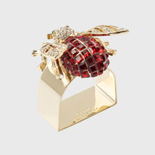 Load image into Gallery viewer, Large sparkle bee napkin ring, ruby, set of four