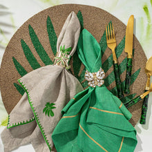 Load image into Gallery viewer, Gold trim linen dinner napkin,  grass green, set of two