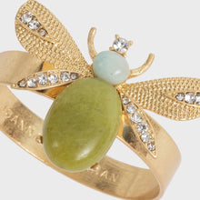 Load image into Gallery viewer, Etched wing bug skinny napkin rings, lemon jasper, set of four