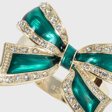 Load image into Gallery viewer, Enamel bow skinny napkin rings, green, set of four