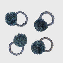 Load image into Gallery viewer, Straw pompom napkin rings, indigo, set of four