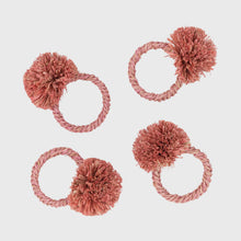 Load image into Gallery viewer, Straw pompom napkin rings, pink, set of four