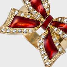 Load image into Gallery viewer, Enamel bow skinny napkin rings, red, set of four