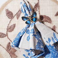 Load image into Gallery viewer, Garden print napkin, blue, set of two