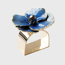 Load image into Gallery viewer, Enamel flower napkin rings, blue, set of four