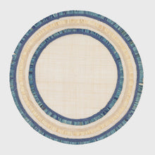 Load image into Gallery viewer, Ruffle edge straw placemat, indigo, set of four