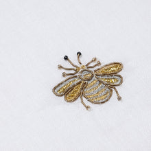 Load image into Gallery viewer, Embroidered golden bee tablecloth, white