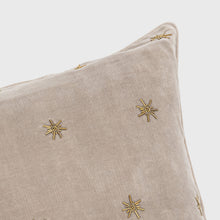 Load image into Gallery viewer, Embroidered star pillow, taupe cotton velvet