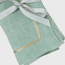 Load image into Gallery viewer, Gold trim dinner napkins, seafoam, set of two