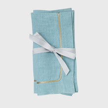 Load image into Gallery viewer, Gold trim dinner napkins, duck egg blue, set of two