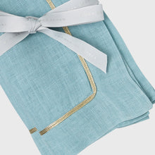 Load image into Gallery viewer, Gold trim dinner napkins, duck egg blue, set of two