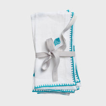 Load image into Gallery viewer, Shell embroidered dinner napkins, white, set of two