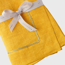 Load image into Gallery viewer, Gold trim dinner napkins, yellow, set of two