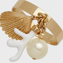 Load image into Gallery viewer, Coral and shell skinny napkin rings, cream, set of four