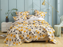 Load image into Gallery viewer, DaDa Bed in a Bag Bundle Set - Yellow Fleur Botanical Ivory Tan Floral Bedding Set (18112)
