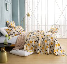Load image into Gallery viewer, DaDa Bed in a Bag Bundle Set - Yellow Fleur Botanical Ivory Tan Floral Bedding Set (18112)