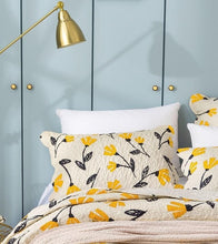 Load image into Gallery viewer, DaDalogy Bedding Yellow Fleur Floral Golden Orange Ivory Botanical Quilted Scalloped Pillow Sham (18112)