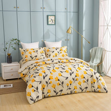Load image into Gallery viewer, DaDa Bedding Yellow Fleur Golden Orange Botanical Ivory Duvet Cover &amp; Fitted Flat Bed Sheets Set w/ Pillow Cases Window Valances (18112)