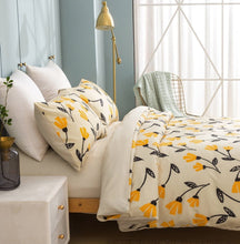 Load image into Gallery viewer, DaDa Bedding Yellow Fleur Floral Golden Orange Ivory Duvet Cover Set w/ Pillow Cases (18112)