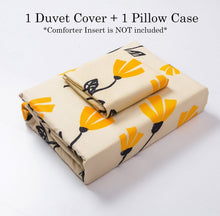 Load image into Gallery viewer, DaDa Bedding Yellow Fleur Floral Golden Orange Ivory Duvet Cover Set w/ Pillow Cases (18112)