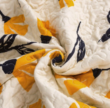 Load image into Gallery viewer, DaDa Bedding Yellow Fleur Floral Golden Orange Ivory Cream Scalloped Bedspread Set (18112)