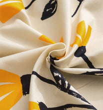 Load image into Gallery viewer, DaDa Bedding Yellow Fleur Golden Orange Floral Ivory Fitted &amp; Flat Bed Sheets Set (18112)