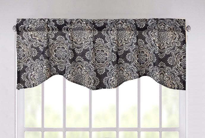DaDa Bedding Navy Blue Bohemian Elegance Medallions Floral Window Curtain Valance - 18