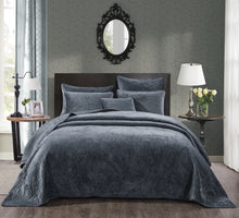 Load image into Gallery viewer, Tache Plush Dreams Steel Navy Blue Waves Velvet Quilt Set (JHW-852BL)
