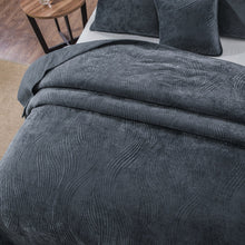 Load image into Gallery viewer, Tache Plush Dreams Steel Navy Blue Waves Velvet Quilt Set (JHW-852BL)