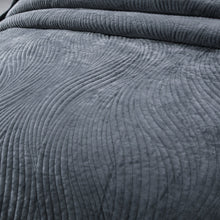 Load image into Gallery viewer, Tache Plush Dreams Steel Navy Blue Waves Velvet Quilt Set (JHW-852BL)