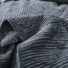 Load image into Gallery viewer, Tache Plush Dreams Steel Navy Blue Waves Velvet Quilt Set (JHW-852BL)