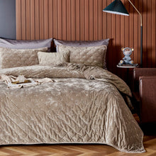 Load image into Gallery viewer, Tache Plush Dreams Sand Taupe Beige Tufted Velvet Quilt Set (JHW-853B)