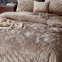 Load image into Gallery viewer, Tache Plush Dreams Sand Taupe Beige Tufted Velvet Quilt Set (JHW-853B)