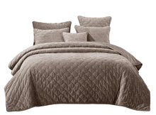 Load image into Gallery viewer, Tache Plush Dreams Sand Taupe Beige Tufted Velvet Quilt Set (JHW-853B)