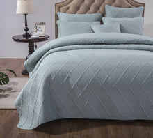 Load image into Gallery viewer, Tache Soothing Pastel Seafoam Blue Diamond Stitch Cotton Quilt Set (JHW-856)