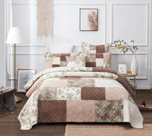 Load image into Gallery viewer, DaDa Bedding Dusty Rose Taupe Beige Brown Floral Cottage Patchwork Quilted Bedspread Set (JHW-866)