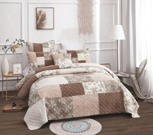 Load image into Gallery viewer, DaDa Bedding Dusty Rose Taupe Beige Brown Floral Cottage Patchwork Quilted Bedspread Set (JHW-866)
