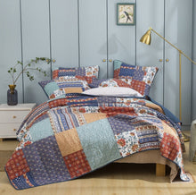 Load image into Gallery viewer, DaDa Bedding Bohemian Vibes Mediterranean Blue Floral Patchwork Quilted Bedspread Set  (JHW878)