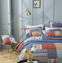 Load image into Gallery viewer, DaDa Bedding Bohemian Vibes Mediterranean Blue Floral Patchwork Quilted Bedspread Set  (JHW878)