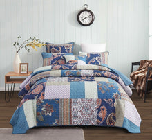 Load image into Gallery viewer, Tache Bohemian Night Flower Paisley Floral Navy Blue Pastel Cotton Patchwork Quilt Set (JHW-882)