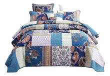 Load image into Gallery viewer, Tache Bohemian Night Flower Paisley Floral Navy Blue Pastel Cotton Patchwork Quilt Set (JHW-882)