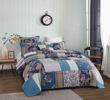 Load image into Gallery viewer, Tache Bohemian Night Flower Paisley Floral Navy Blue Pastel Cotton Patchwork Quilt Set (JHW-882)