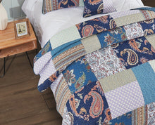 Load image into Gallery viewer, Tache Bohemian Night Flower Paisley Floral Navy Blue Pastel Cotton Patchwork Quilt Set (JHW-882)