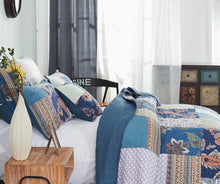 Load image into Gallery viewer, Tache Bohemian Night Flower Paisley Floral Navy Blue Pastel Cotton Patchwork Quilt Set (JHW-882)