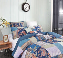 Load image into Gallery viewer, Tache Bohemian Night Flower Paisley Floral Navy Blue Pastel Cotton Patchwork Quilt Set (JHW-882)