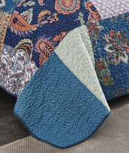 Load image into Gallery viewer, Tache Bohemian Night Flower Paisley Floral Navy Blue Pastel Cotton Patchwork Quilt Set (JHW-882)