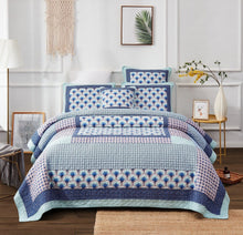 Load image into Gallery viewer, DaDa Bedding Mediterranean Blue Mint Green Patchwork Quilted Bedspread Set (JHW-884)