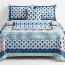 Load image into Gallery viewer, DaDa Bedding Mediterranean Blue Mint Green Patchwork Quilted Bedspread Set (JHW-884)