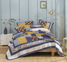 Load image into Gallery viewer, Tache Prairie Sunset White Blue Yellow Brown Floral Cotton Patchwork Quilt Set (JHW-887)