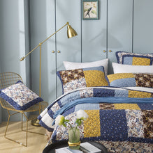Load image into Gallery viewer, Tache Prairie Sunset White Blue Yellow Brown Floral Cotton Patchwork Quilt Set (JHW-887)